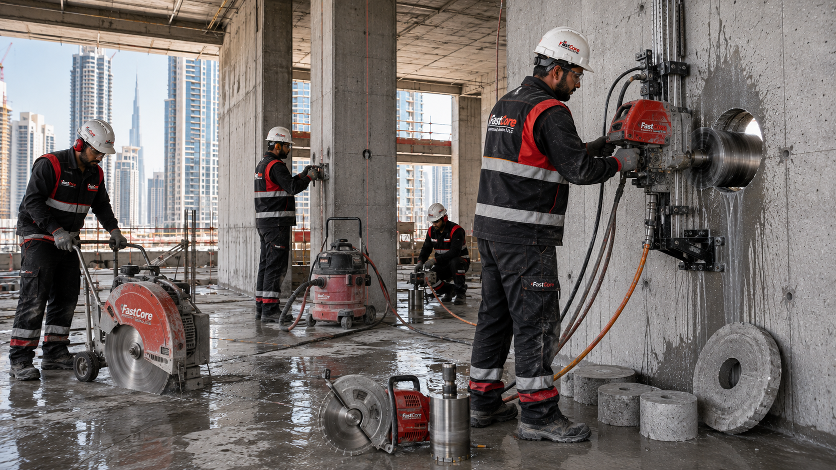 Professional concrete cutting and diamond core drilling services in Dubai by FastCore UAE